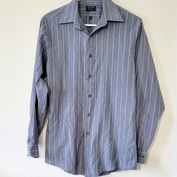 FITTED Gray and White Striped Dress Shirt - Picture 2 of 4